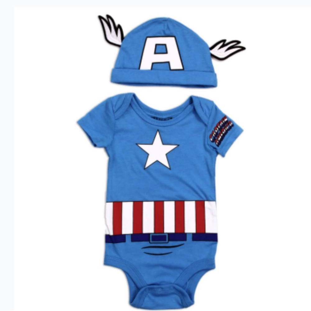 Infant Boy Captain America Creeper Onesie & Embroidered Hat Set